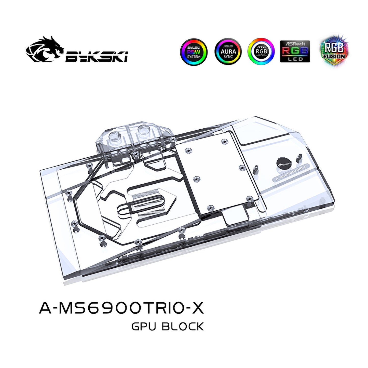 Bloc GPU Bykski pour MSI RX 6900XT 6800XT 6950XT Gaming X Trio, refroidisseur liquide à couverture complète GPU refroidissement par eau A-MS6900TRIO-X 