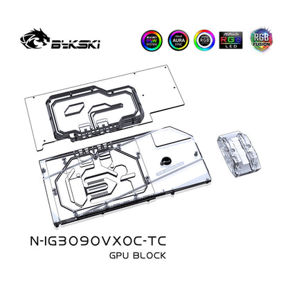 Bykski GPU Block With Active Waterway Backplane Cooler For Colorful iGame RTX 3090 3080Ti 3080 Vulcan / Neptune, Full Cover GPU Water Cooling Cooler Radiator Block N-IG3090VXOC-TC