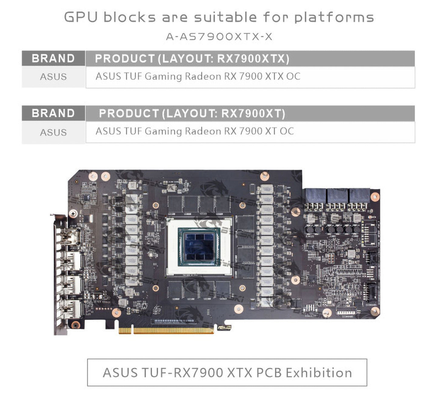 Bloc d'eau GPU Bykski pour Asus TUF Gaming RX 7900 XTX OC / 7900 XT OC, couverture complète avec refroidisseur de refroidissement par eau pour PC, A-AS7900XTX-X