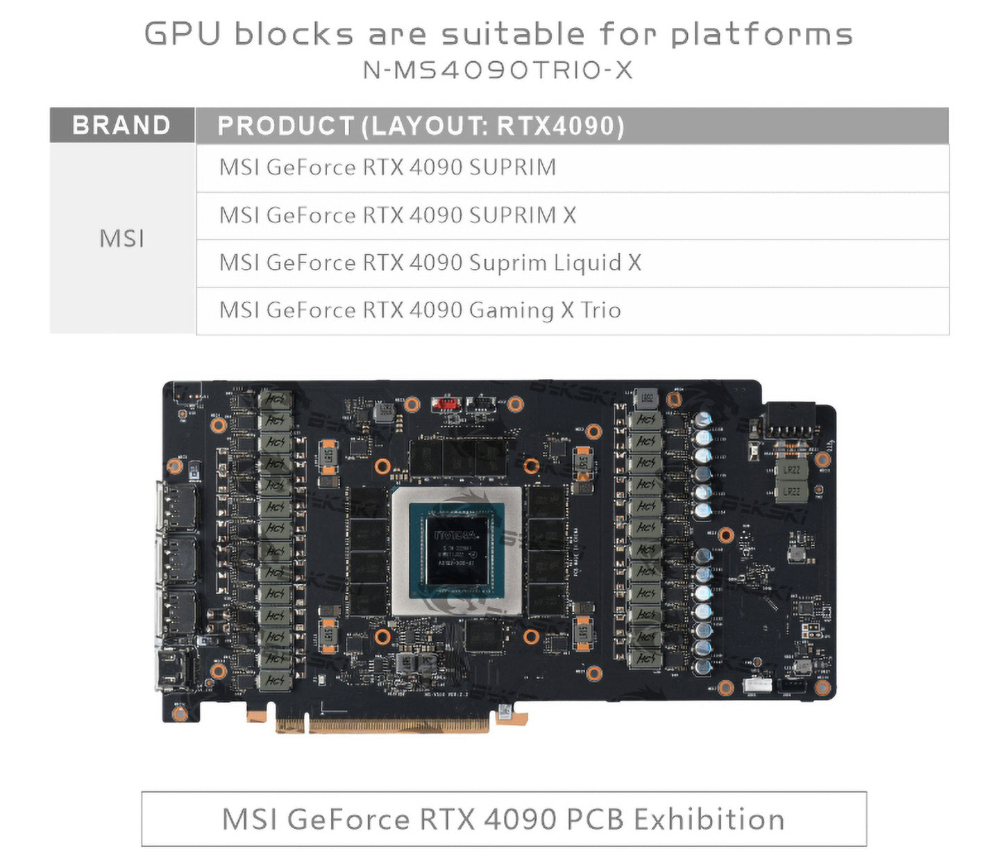 Bykski GPU Water Block For MSI RTX 4090 Suprim / Suprim X / Suprim Liquid X / Gaming X Trio, Full Cover With Backplate PC Water Cooling Cooler, N-MS4090TRIO-X