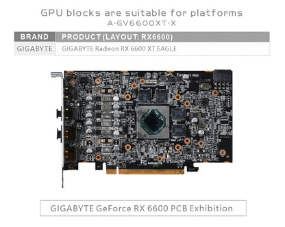 Bloc d'eau GPU Bykski pour Gigabyte RX 6600 XT Eagle, couverture complète avec refroidisseur de refroidissement par eau PC de plaque arrière, A-GV6600XT-X