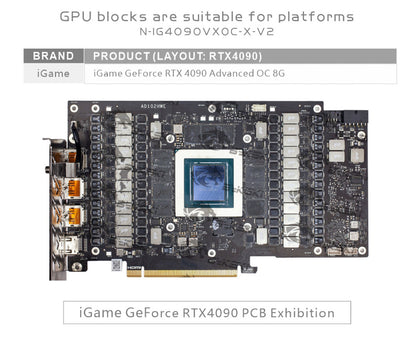 Bloc d'eau Bykski GPU pour coloré iGame RTX 4090 Advanced OC 8G, couverture complète avec refroidisseur de refroidissement par eau pour PC de plaque arrière, N-IG4090VXOC-X-V2 