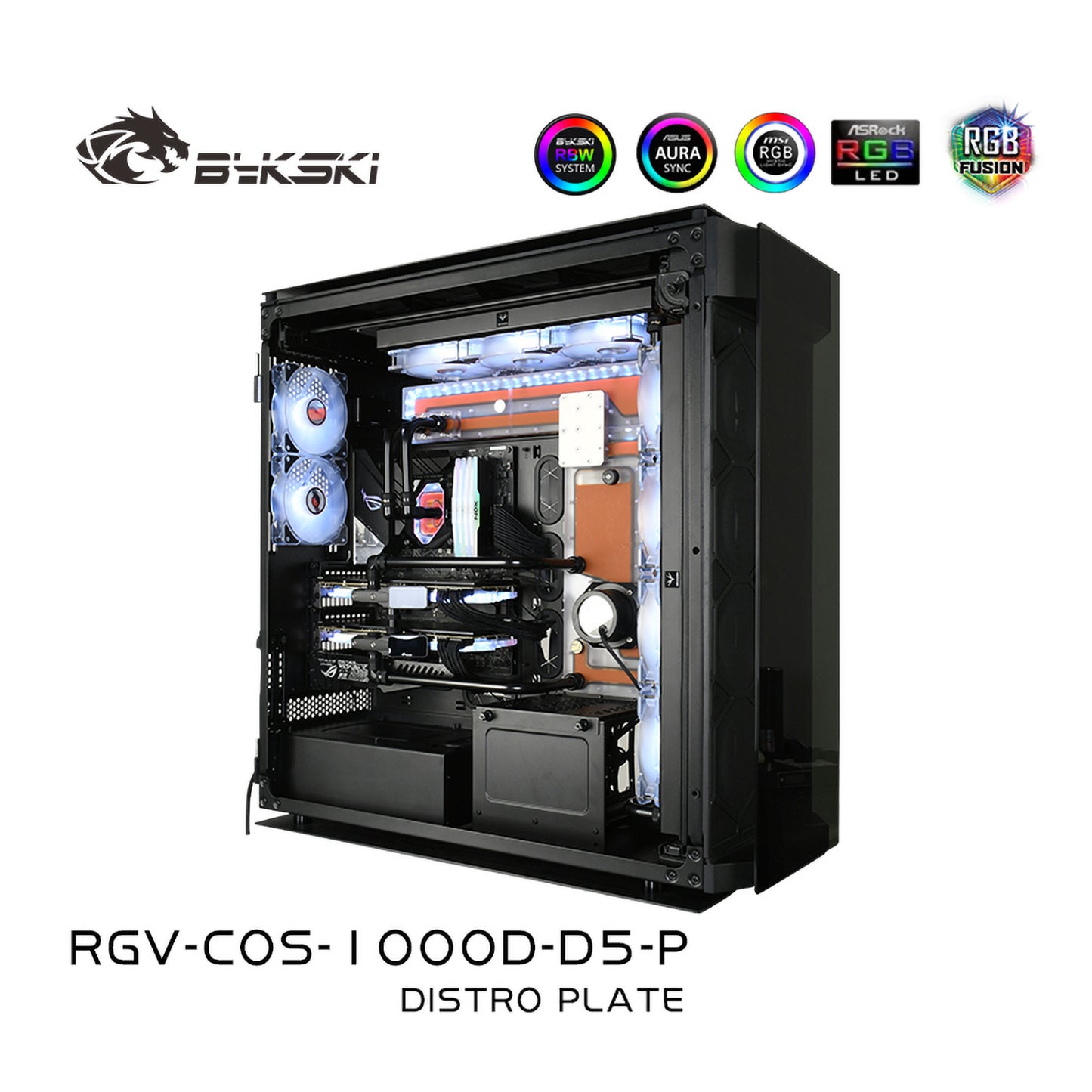 Bykski Distro Plate Kit For Corsair 1000D Case, 5V A-RGB Complete Loop For Single GPU PC Building, Water Cooling Waterway Board, RGV-COS-1000D-D5-P